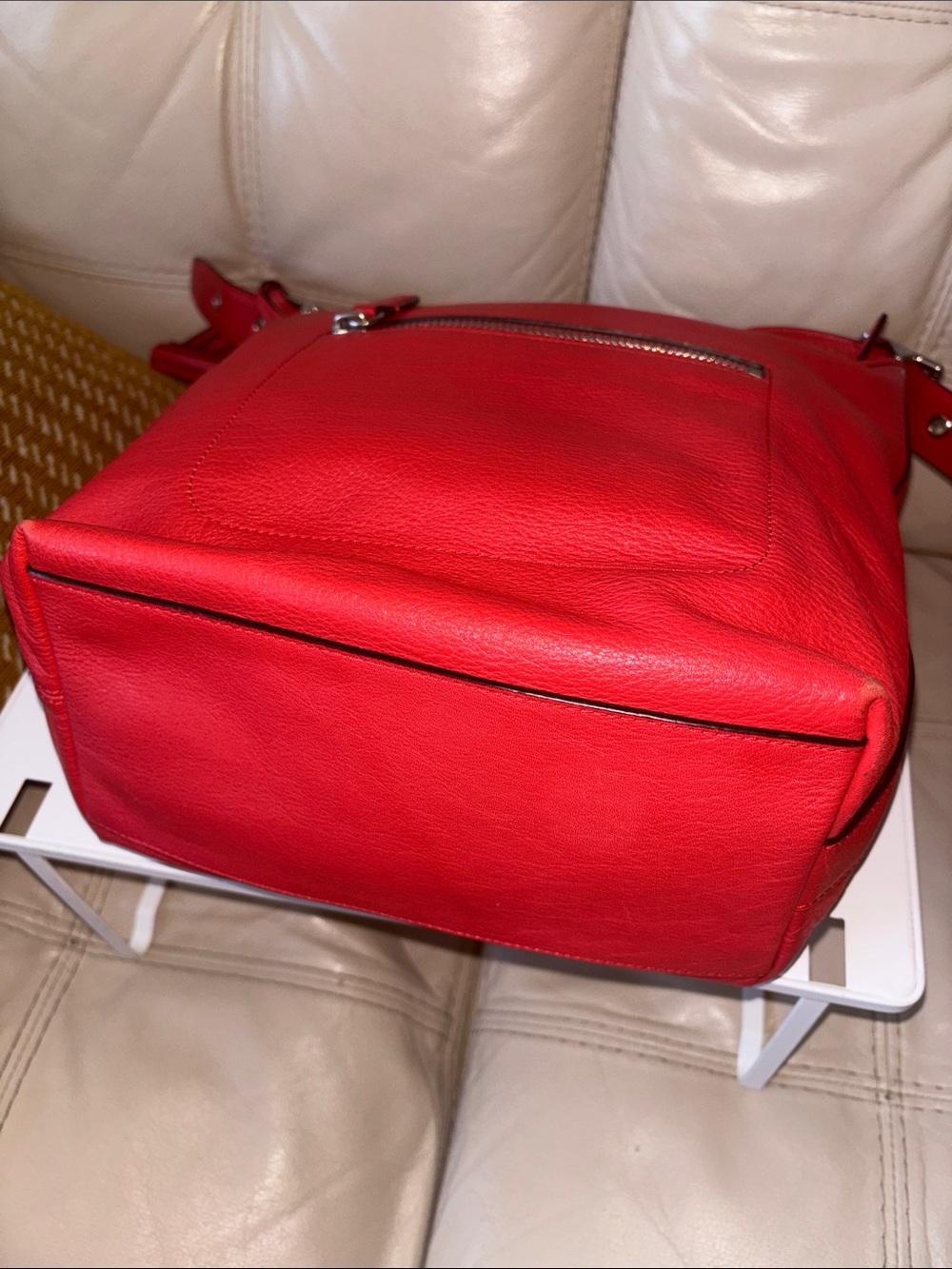 COACH Red Leather Tassel 2WAY Shoulder Bag Authentic Large Leather Tote - Picture 8 of 14